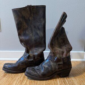 Classic women's brown Frye harness motorcycle boots